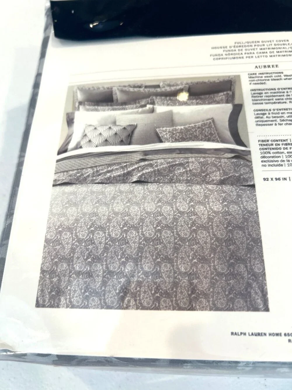 New Ralph Lauren Aubree Paisley Floral Duvet Cover Full Queen Graphite Gray